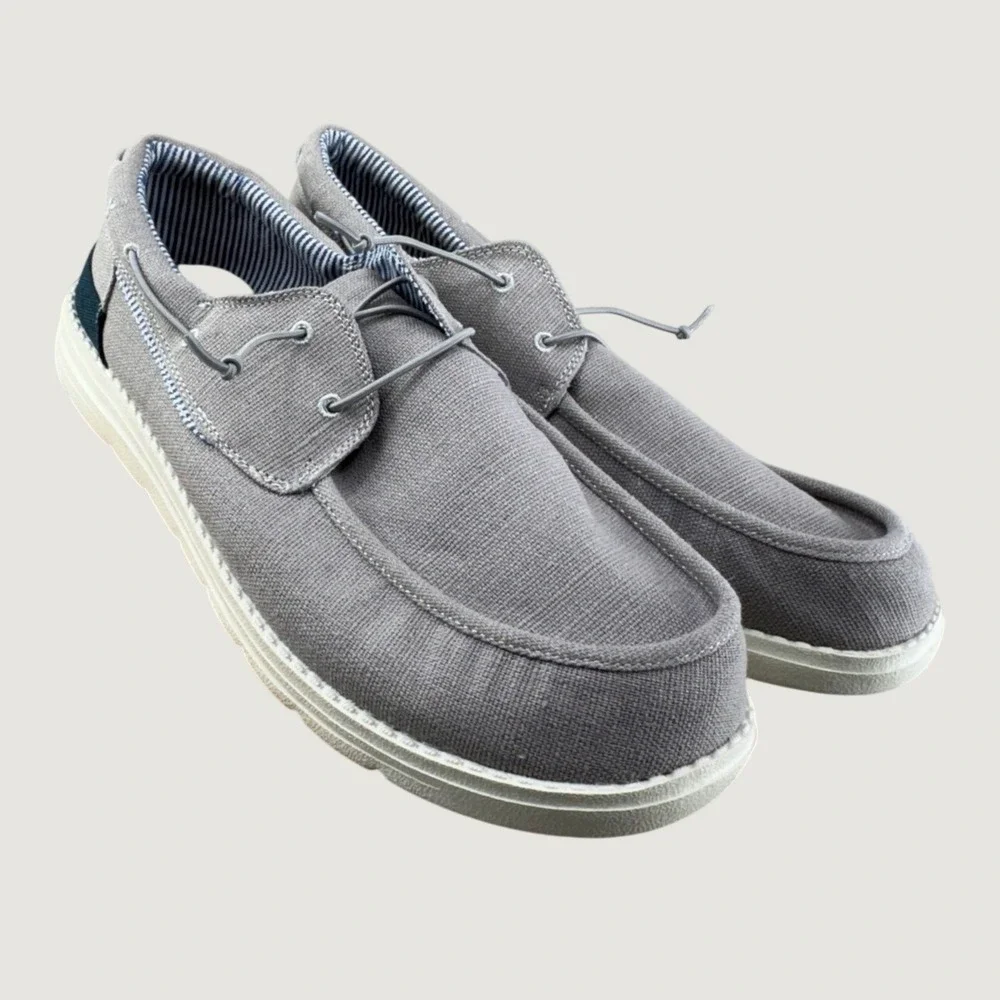 Bruno Marc Slip on Loafers 15 Grey Canvas Casual Minimalist Shoes Coastal Preppy
